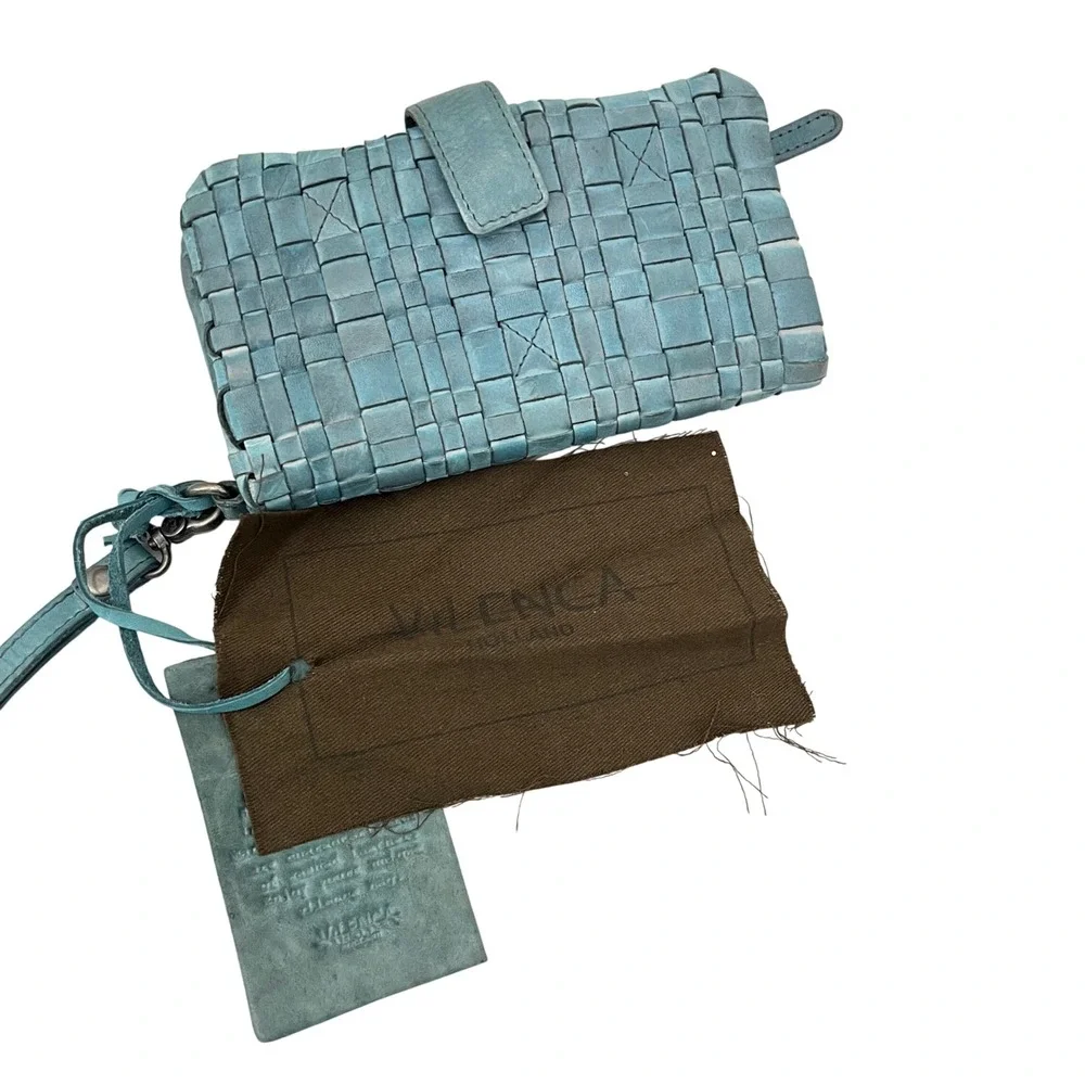 Vilenca Holland Woven Leather Wristlet Wallet  Blue Distressed Boho‎